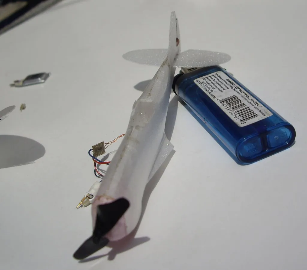 fuselage and a lighter for size comparison