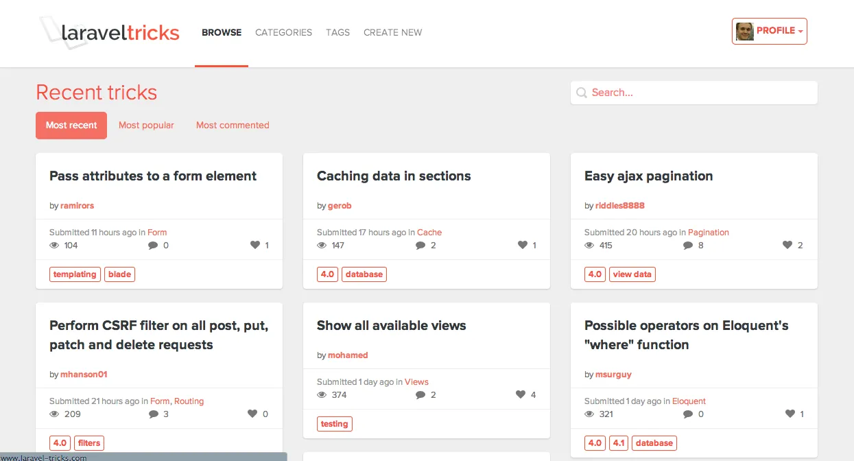 laravel-tricks-grid Laravel Tricks website layout