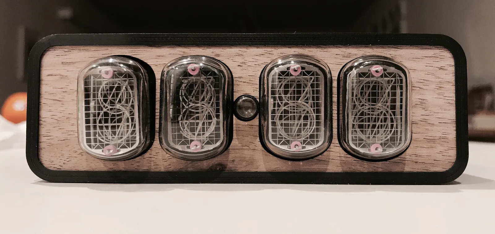 Nixie clock face panel closeup